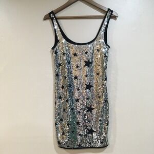 Ultra Flirt Sequin Star Mini Dress Womens M Black Silver Party Homecoming Hoco